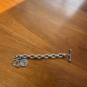 Lucky Brand Silver Toggle Charm Bracelet with Peace & Tree Charms